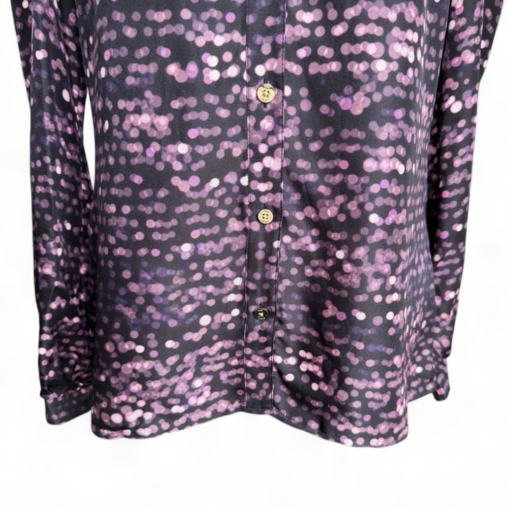 Tory Burch Silk Blouse Purple Black Blurred Dot XS Career Business Designer Luxe - Picture 6 of 16